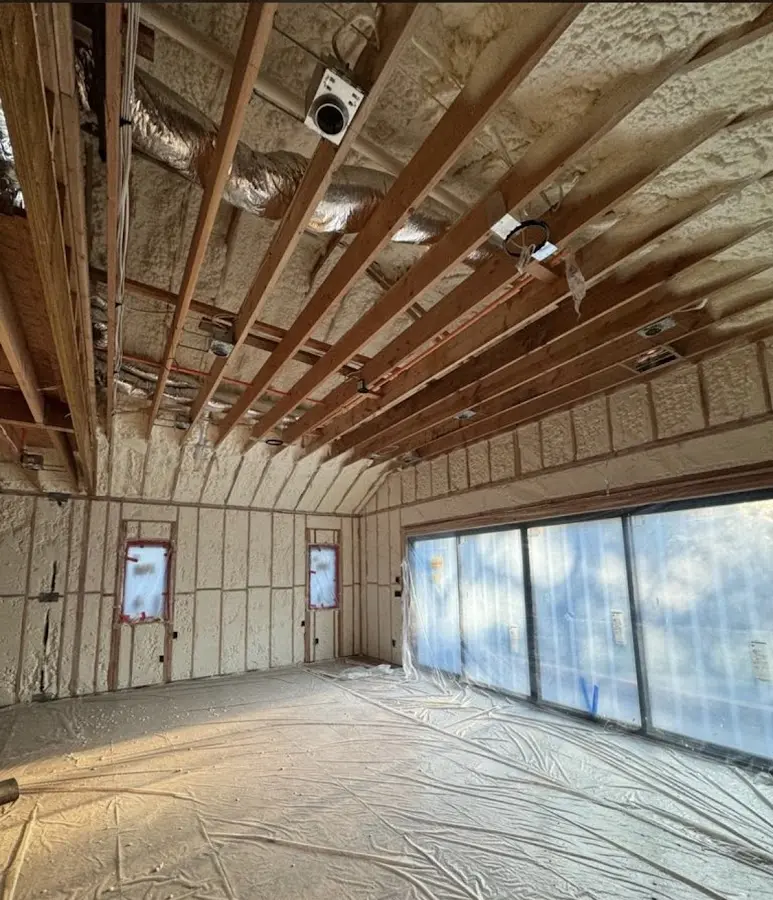 Interior walls and ceiling insulated with spray foam during new construction in Mount Prospect